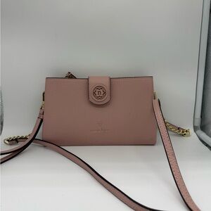 Nanette Lepore Francine Convertible Crossbody Wallet. Gold Chain. Blush Pink